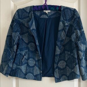 Eileen Fisher Navy Patterned Open Blazer Jacket